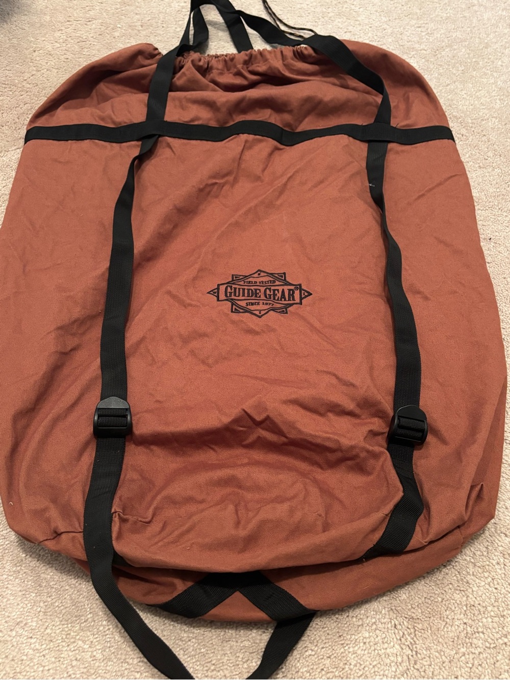 Guide Gear Oversized Duffle Backpack Men’s Rust Canvas Bag Drawstring Adjustable